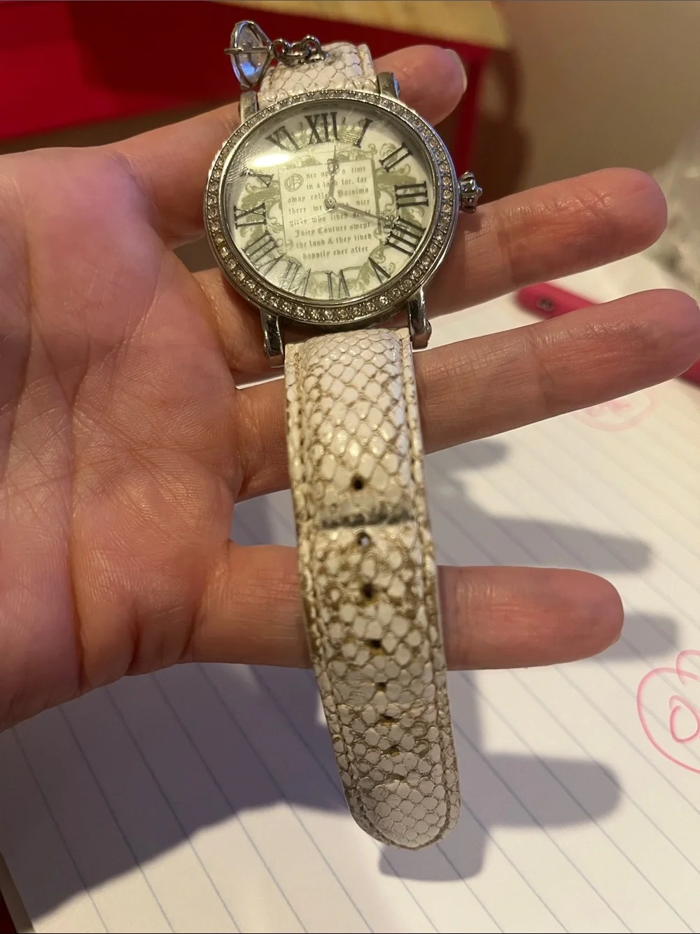 Juicy Couture Ivory Snake-Embossed Leather Watch with Crystal Bezel